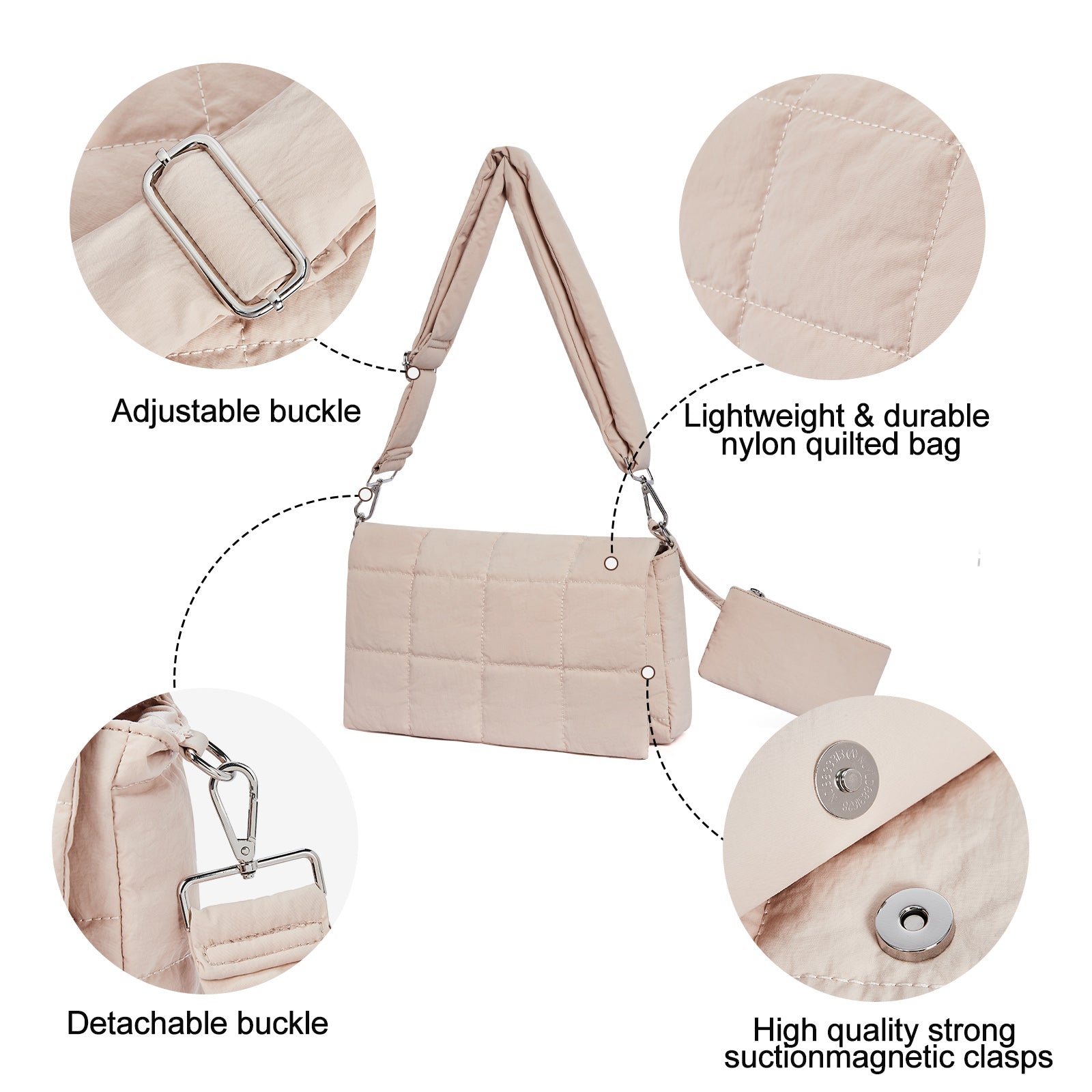 Puffer Crossbody Purse for Women Middle Tote Bag Lightweight Cotton Padded