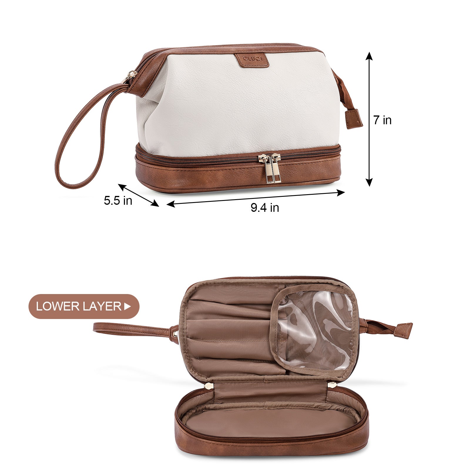 CLUCI Travel Makeup Bag Cosmetic Bag Large Capacity Makeup Bag Organizer PU Leather Water-resistant Women Double Layer Portable Cosmetic Travel Bags Traveling Toiletry Bag