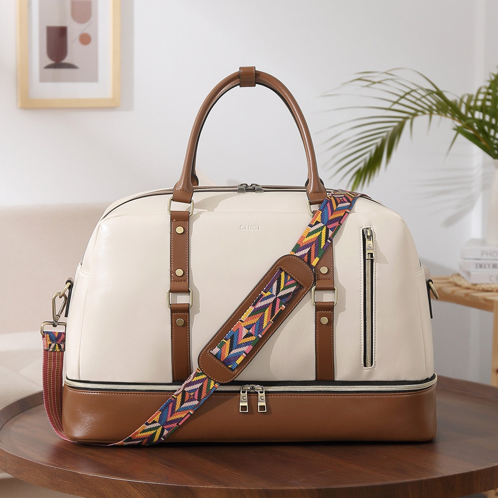 CLUCI Weekender Bag for Women Leather Overnight Carry on Travel Duffel Bags with Shoe Compartment