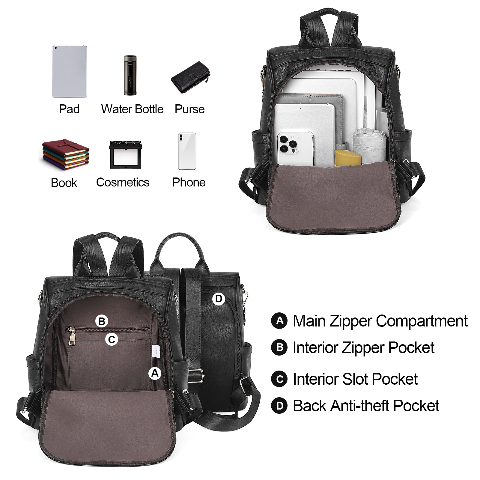 CLUCI Women Backpack Purse Fashion Leather Large Designer Travel Ladies College Shoulder Bags