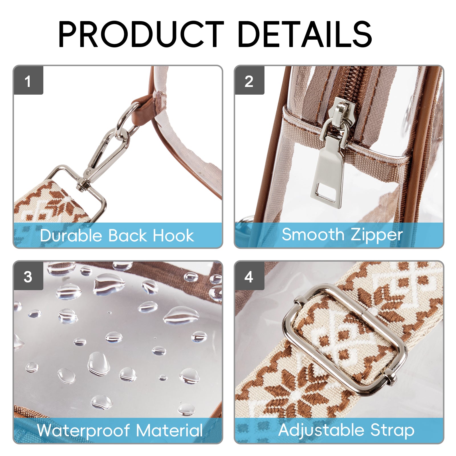 CLUCI Clear Bag for Stadium Events, Clear Crossbody Bag Purses for women stadium Transparent, Concerts Sports