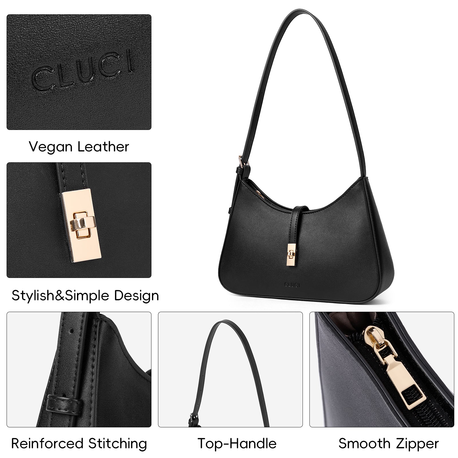 CLUCI Shoulder Bag for Women, Purses for Women, Handbag Hobo Bags Vegan Leather Crossbody Purse with Adjustable Strap