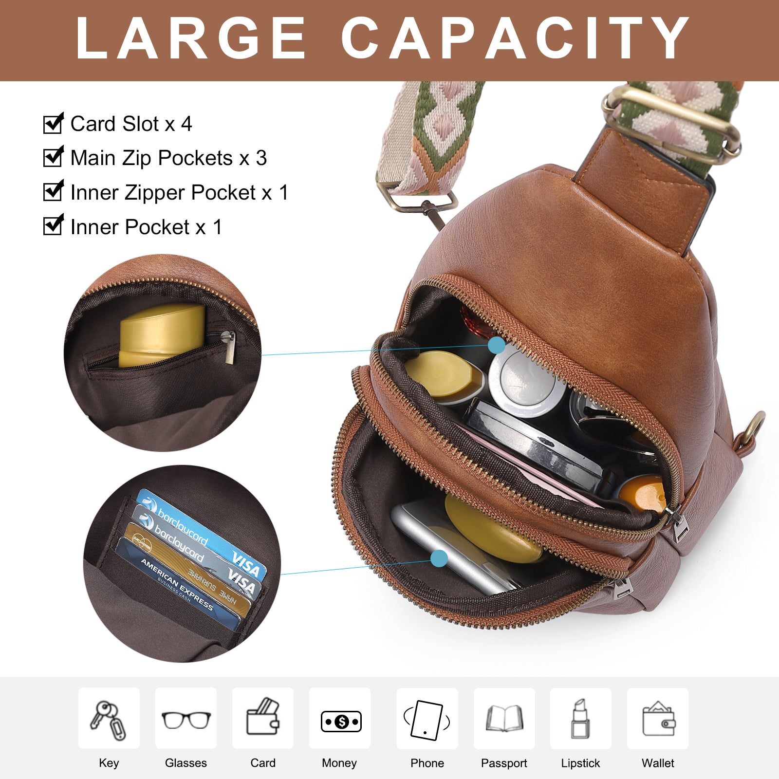 CLUCI Sling Bag Crossbody Bags for Woman Leather Cross Body Bag Sling Backpack Crossbody Chest Bag Daypack Travel