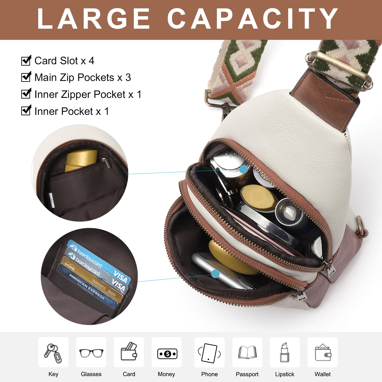 CLUCI Sling Bag Crossbody Bags for Woman Leather Cross Body Bag Sling Backpack Crossbody Chest Bag Daypack Travel