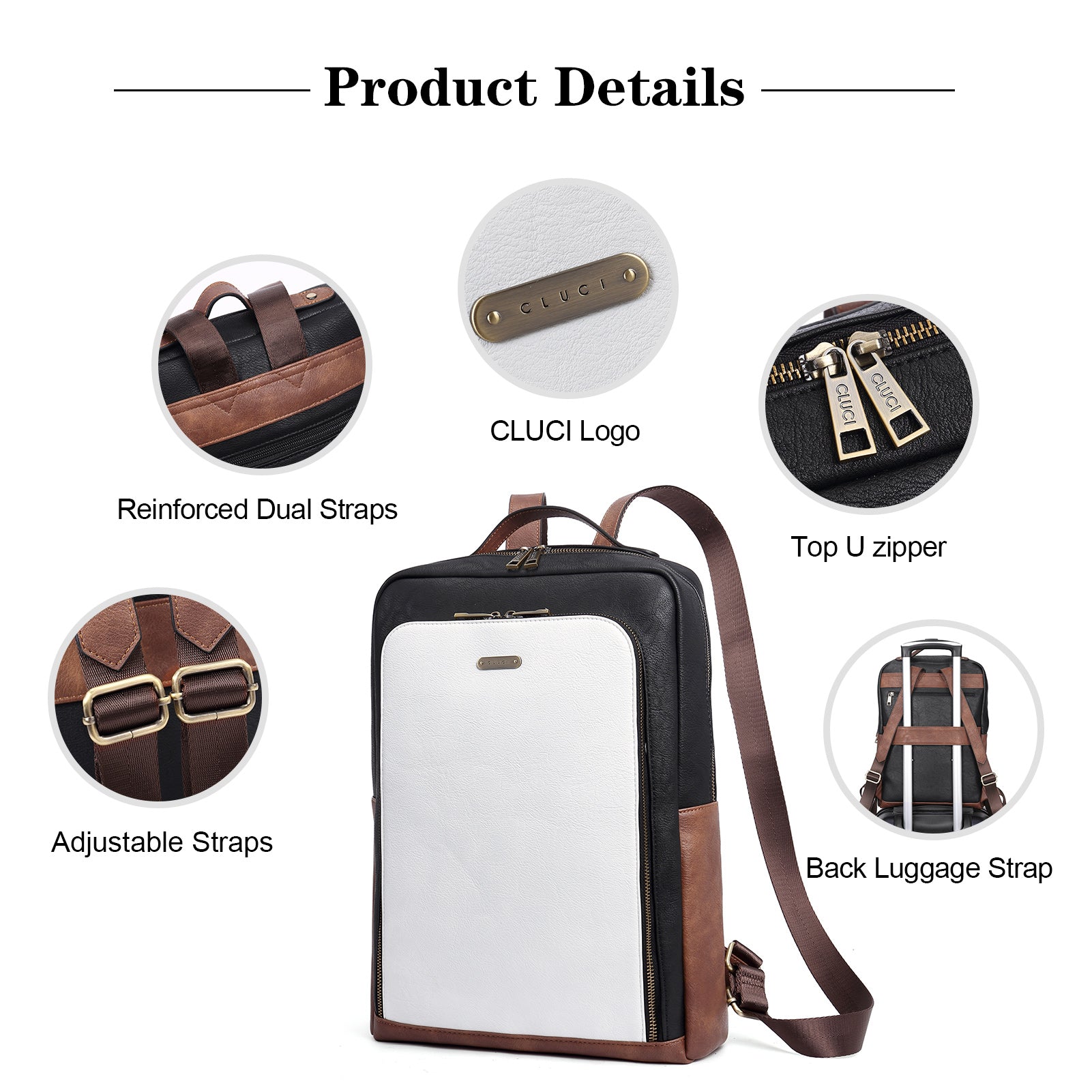 CLUCI Leather Laptop Backpack for Women 15.6 inch Computer Bag Large Travel Vintage College Daypack Business Bags