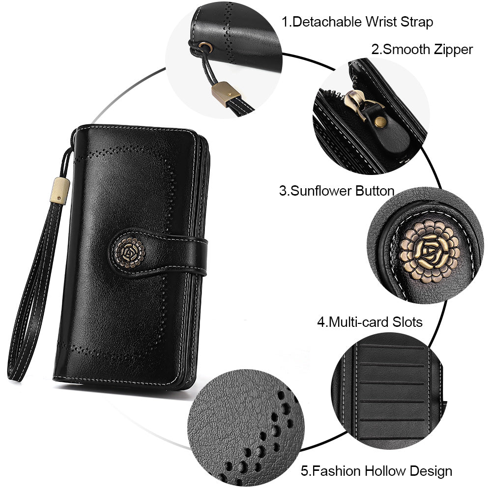 Echo Large Capacity Tri-Fold Wallet With Wrist Strap For Women