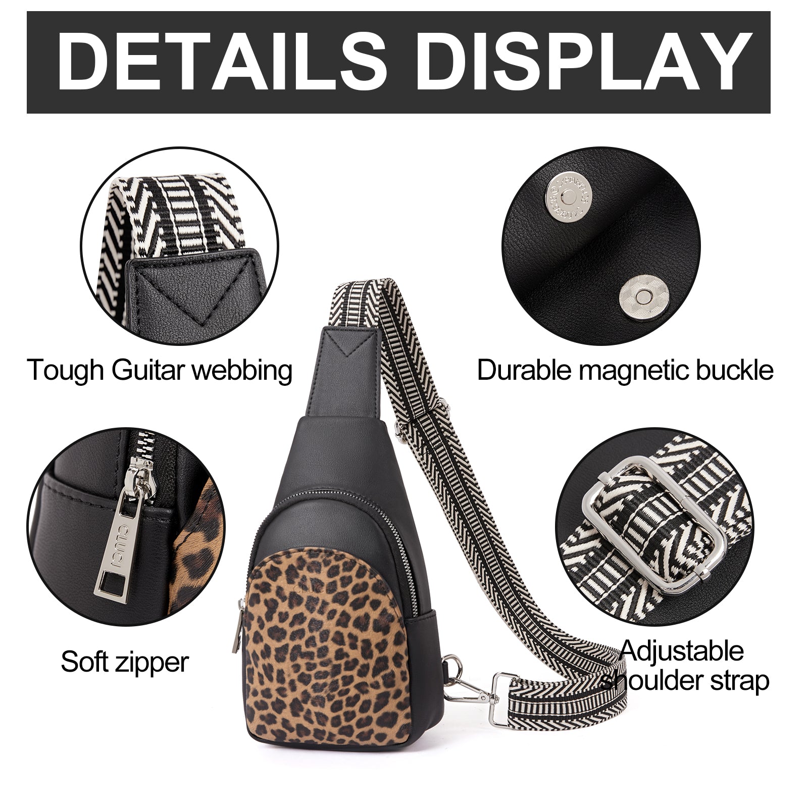 CLUCI Faux Leather Small Sling Bag Fashion Waist Packs with Guitar Strap for Women's Fanny Packs