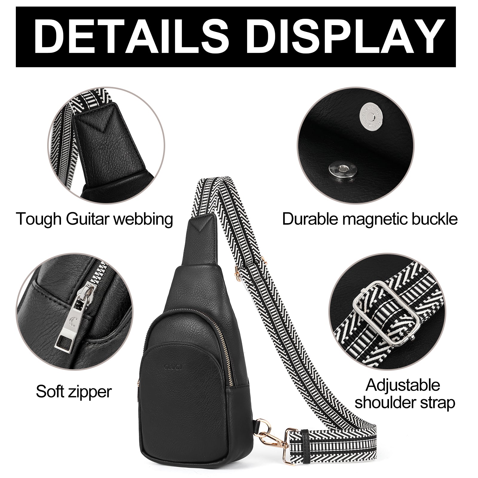 CLUCI Faux Leather Small Sling Bag Fashion Waist Packs with Guitar Strap for Women's Fanny Packs