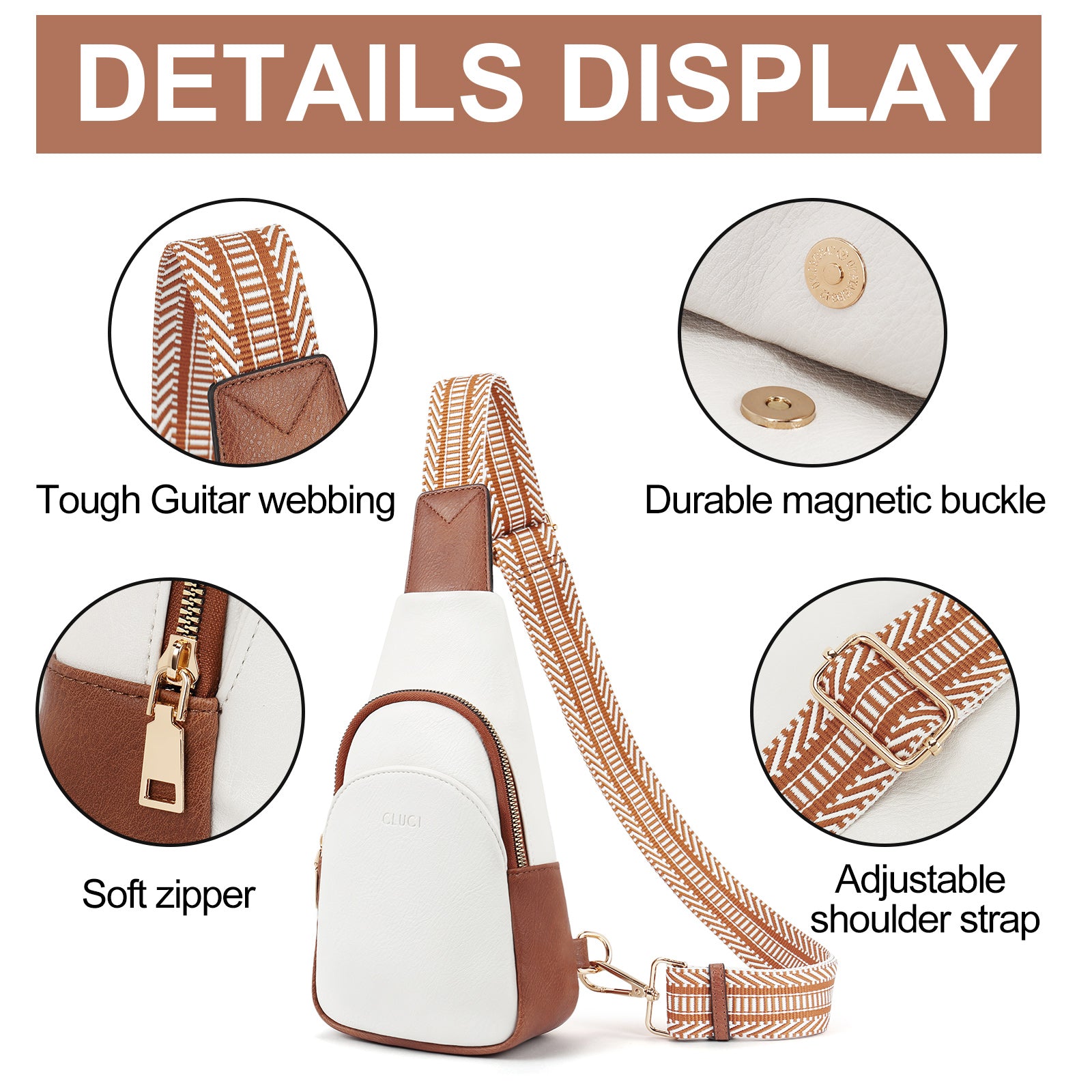 CLUCI Faux Leather Small Sling Bag Fashion Waist Packs with Guitar Strap for Women's Fanny Packs