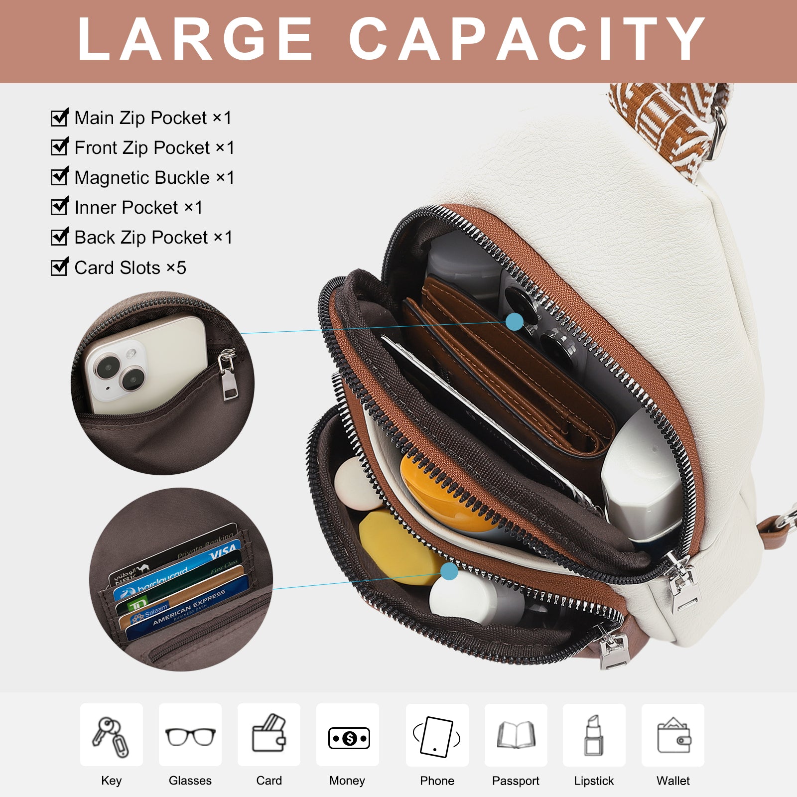 CLUCI Leather Sling Bag With Guitar Strap