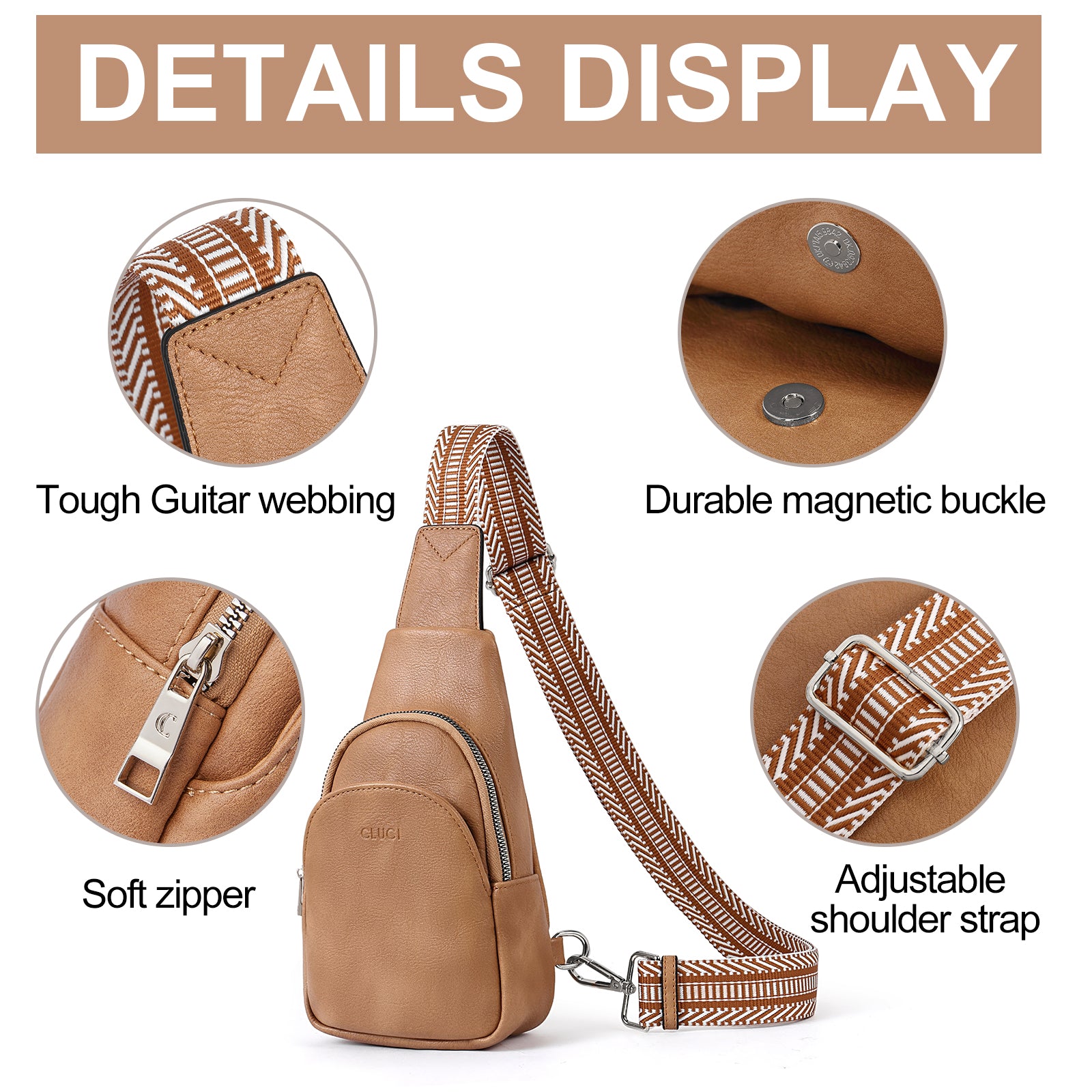 CLUCI Faux Leather Small Sling Bag Fashion Waist Packs with Guitar Strap for Women's Fanny Packs