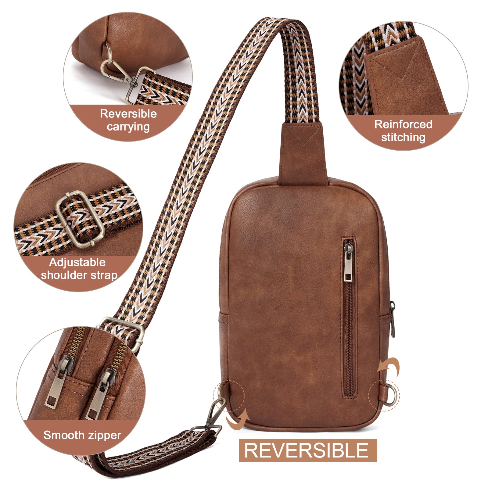 CLUCI Leather Large Sling Bag Crossbody Bag for Women Chest Bag for Travel