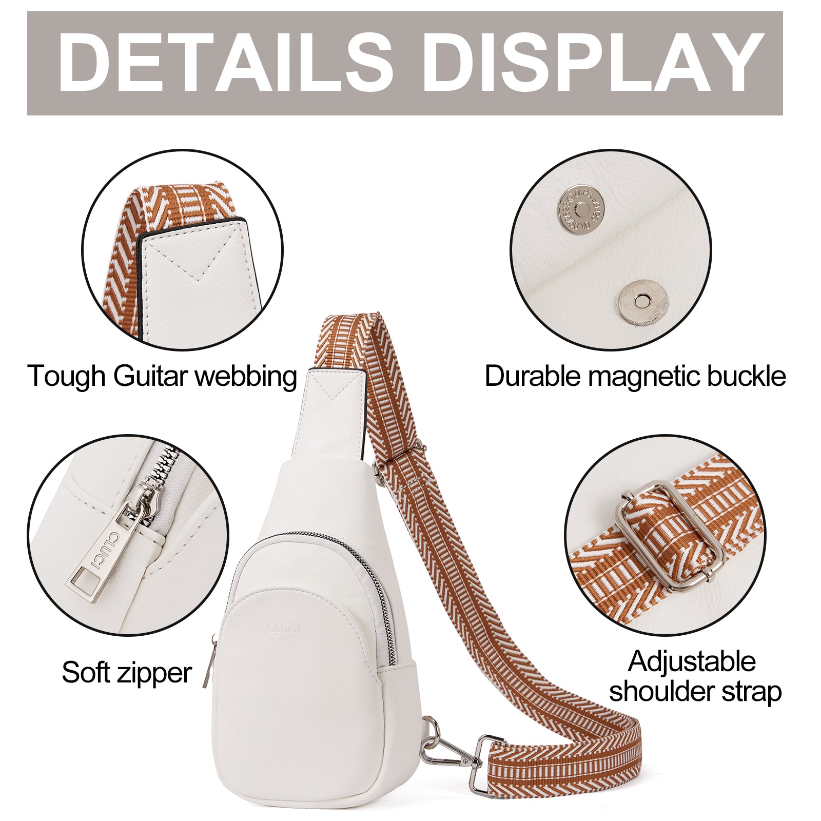 CLUCI Faux Leather Small Sling Bag Fashion Waist Packs with Guitar Strap for Women's Fanny Packs