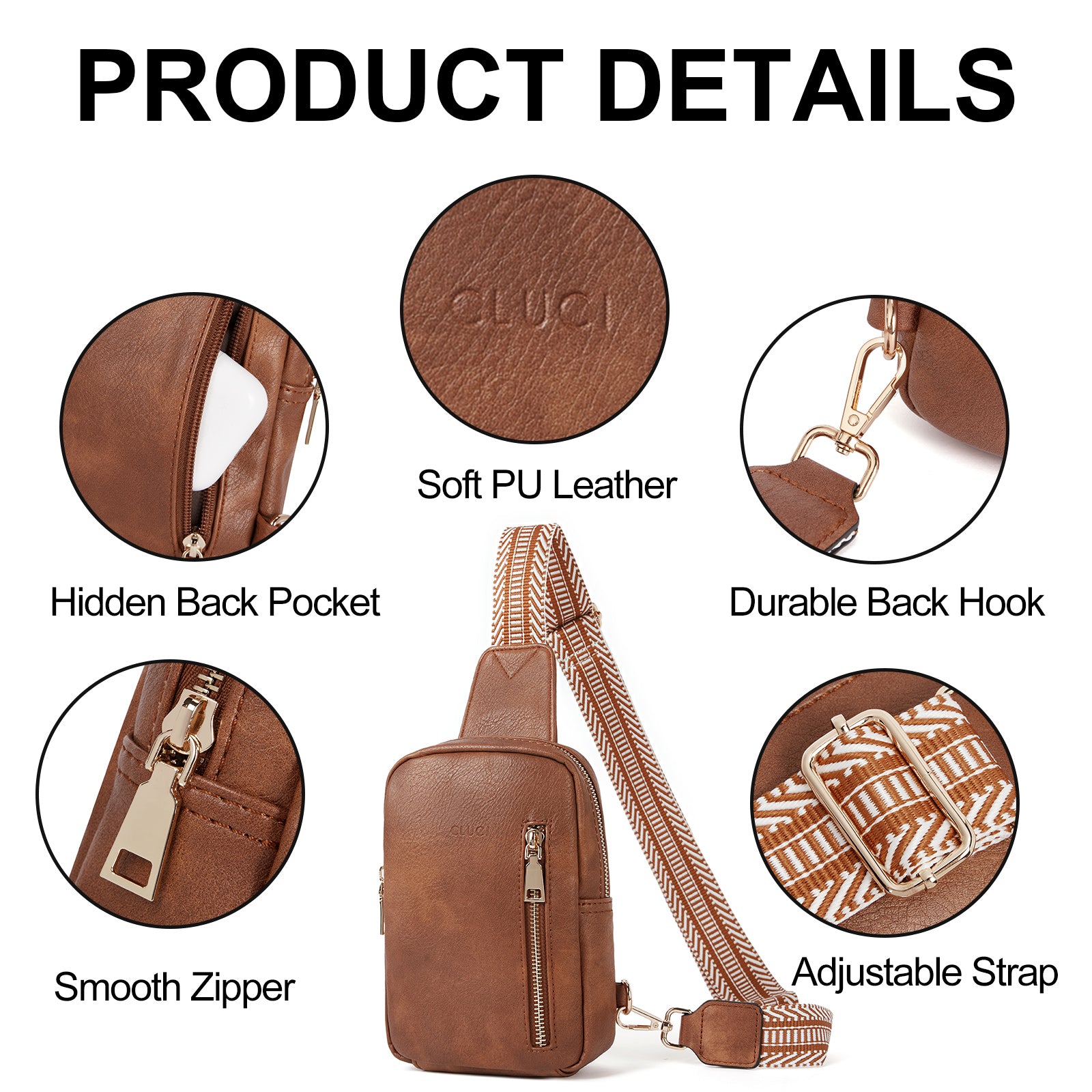 CLUCI Small Vegan Leather Sling Bag for Women Crossbody Chest Bags Trendy