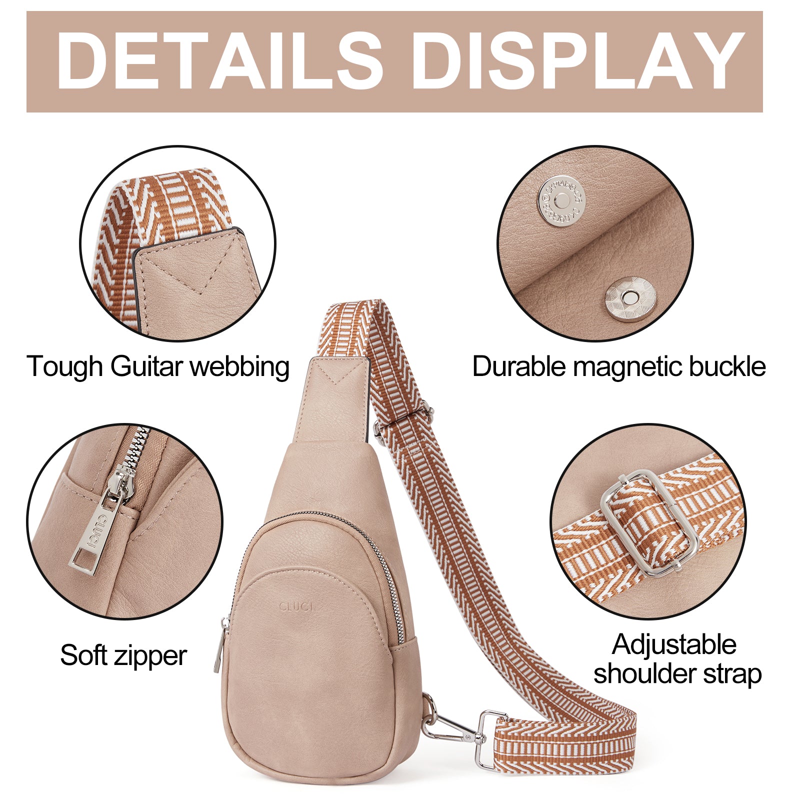 CLUCI Faux Leather Small Sling Bag Fashion Waist Packs with Guitar Strap for Women's Fanny Packs