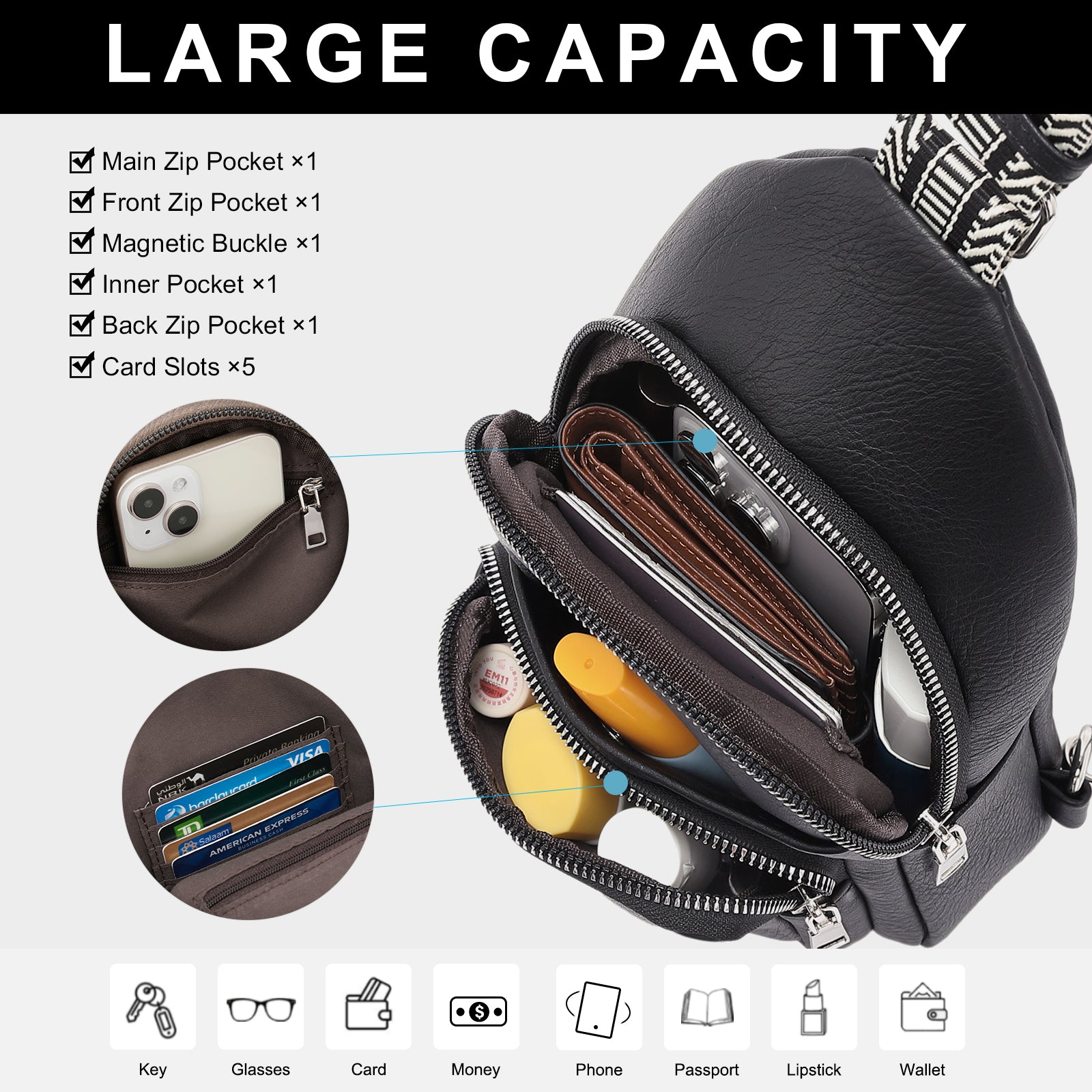 CLUCI Leather Sling Bag With Guitar Strap