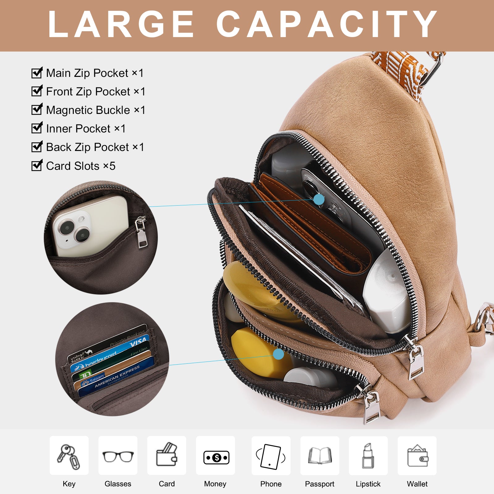 CLUCI Leather Sling Bag With Guitar Strap