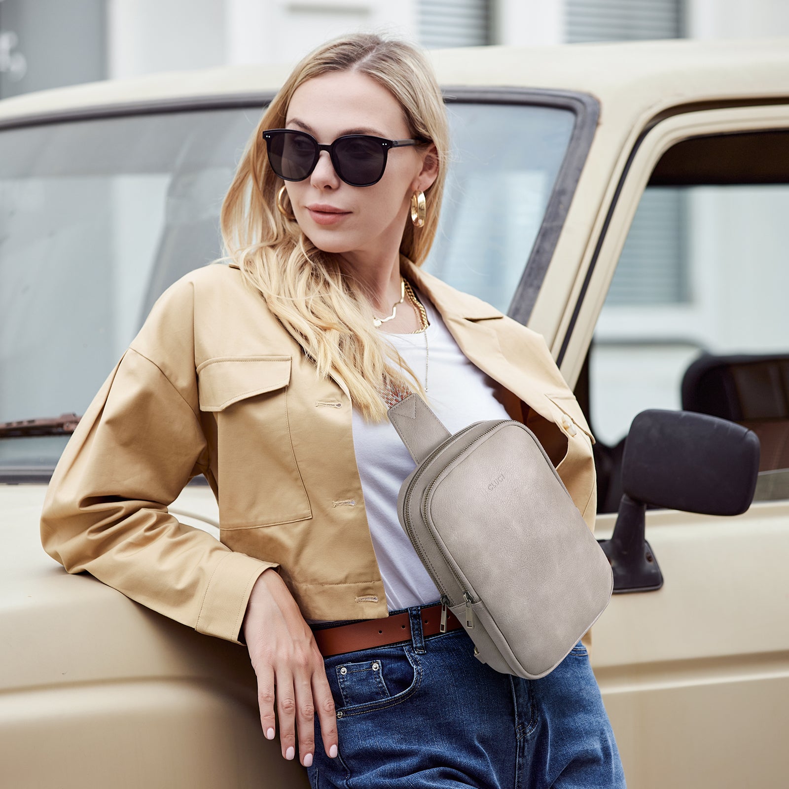 CLUCI Leather Large Sling Bag Crossbody Bag for Women Chest Bag for Travel