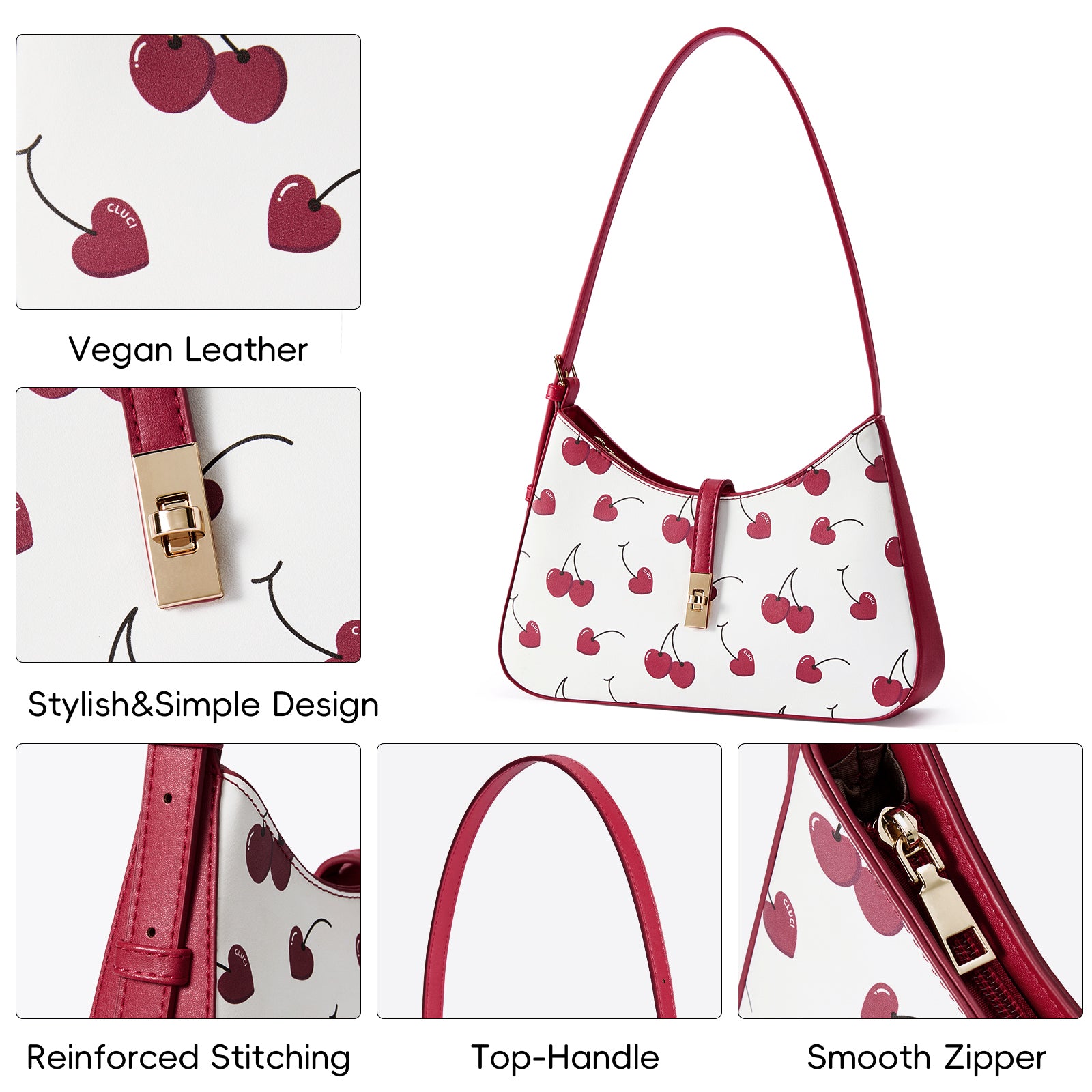 CLUCI Shoulder Bag for Women, Purses for Women, Handbag Hobo Bags Vegan Leather Crossbody Purse with Adjustable Strap