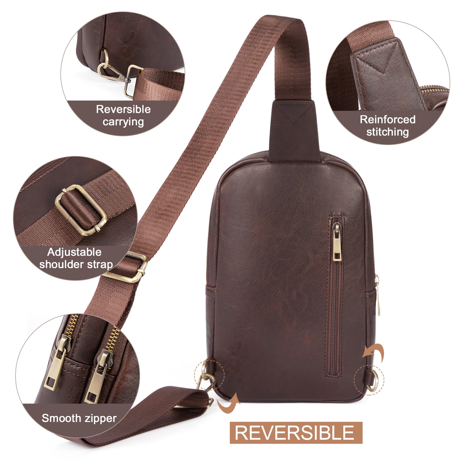 CLUCI Leather Large Sling Bag Crossbody Bag for Women Chest Bag for Travel