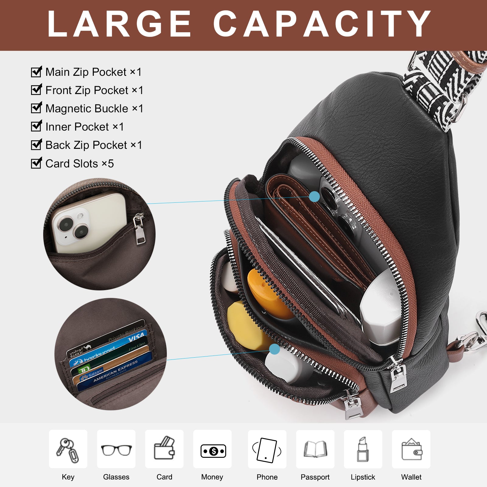 CLUCI Leather Sling Bag With Guitar Strap