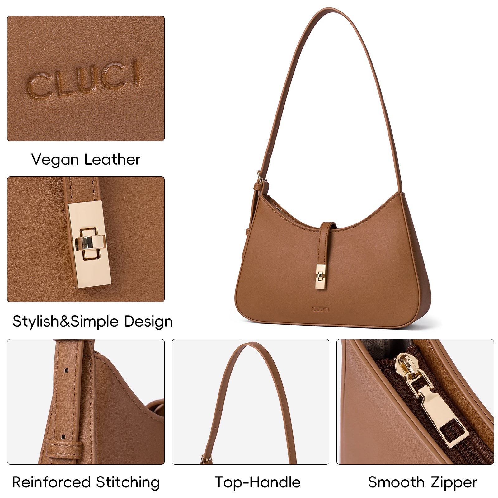 CLUCI Shoulder Bag for Women, Purses for Women, Handbag Hobo Bags Vegan Leather Crossbody Purse with Adjustable Strap