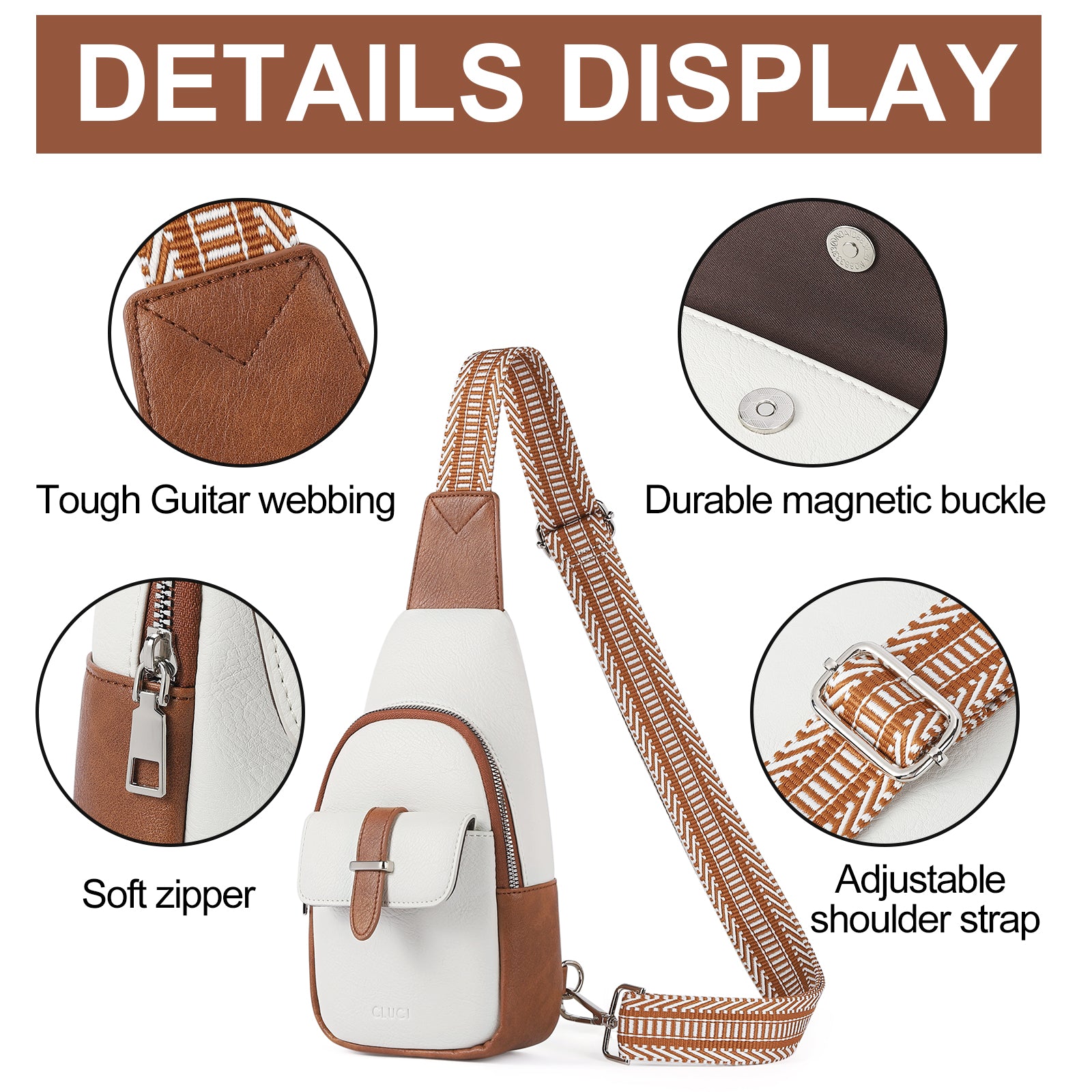 CLUCI Small Faux Leather Sling Bag Fashion Waist Packs with Guitar Strap for Women