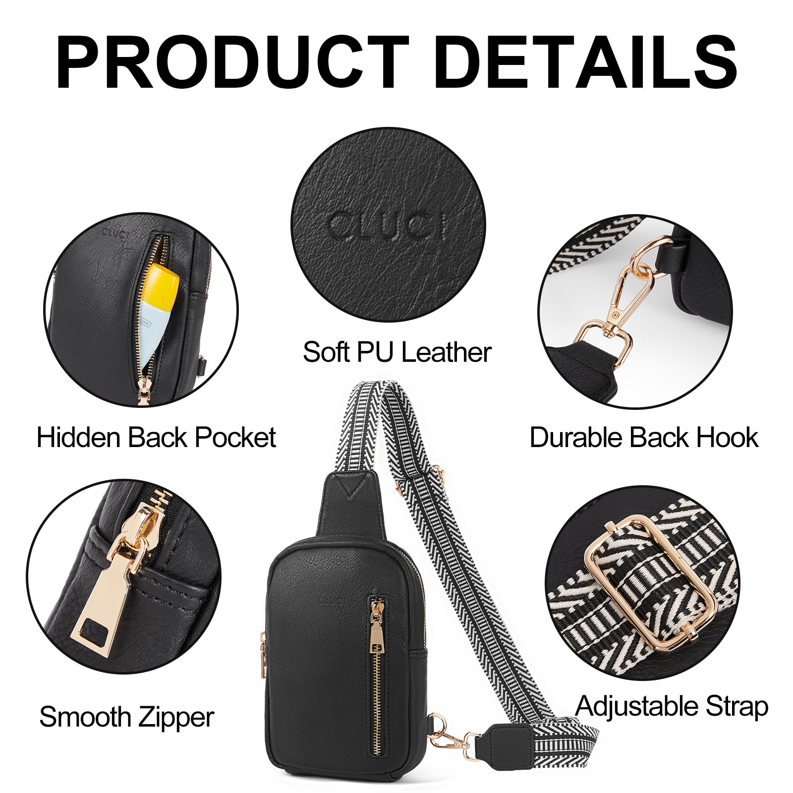 CLUCI Small Vegan Leather Sling Bag for Women Crossbody Chest Bags Trendy