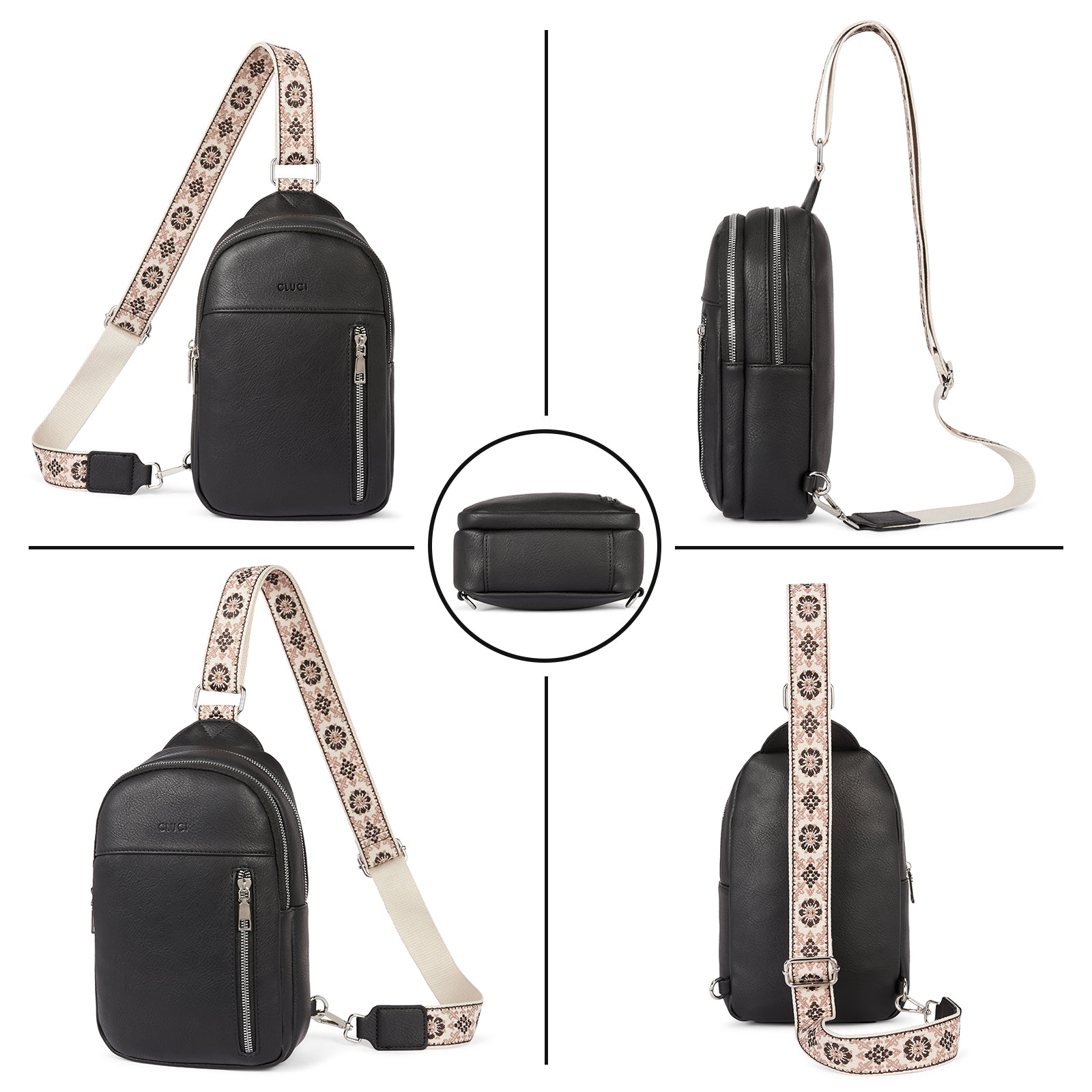 CLUCI Large Leather Fanny Packs Sling Bag for Women Crossbody Purse Trendy Chest Bag