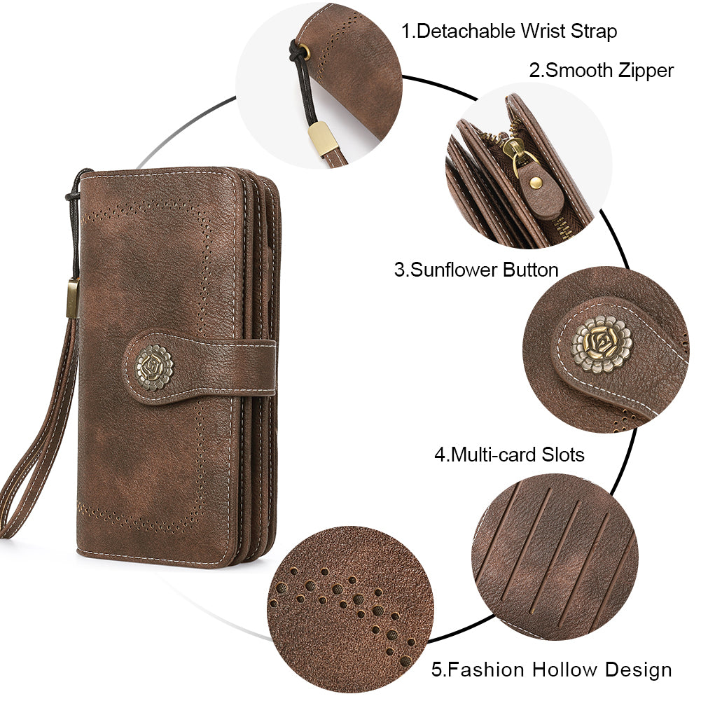 Echo Large Capacity Tri-Fold Wallet With Wrist Strap For Women