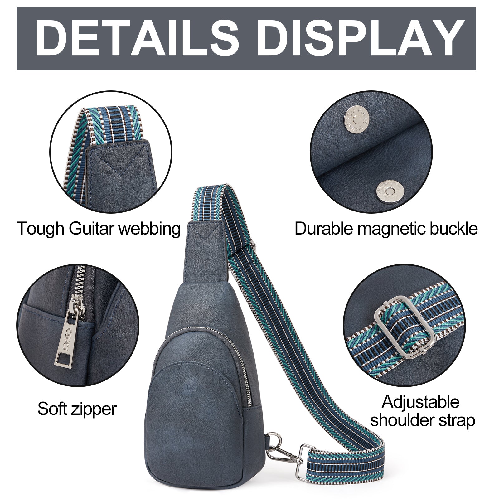 CLUCI Faux Leather Small Sling Bag Fashion Waist Packs with Guitar Strap for Women's Fanny Packs