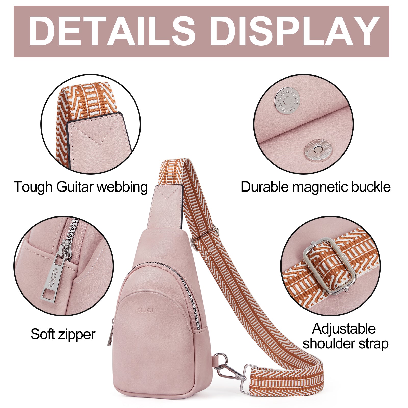 CLUCI Faux Leather Small Sling Bag Fashion Waist Packs with Guitar Strap for Women's Fanny Packs