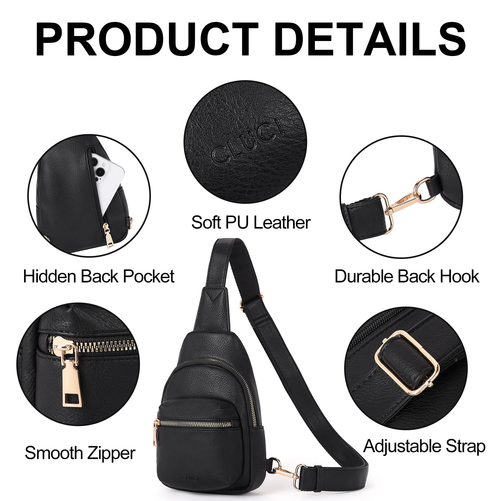 CLUCI Small Sling Bag Leather Crossbody Fanny Packs Trendy Women's Chest Bag