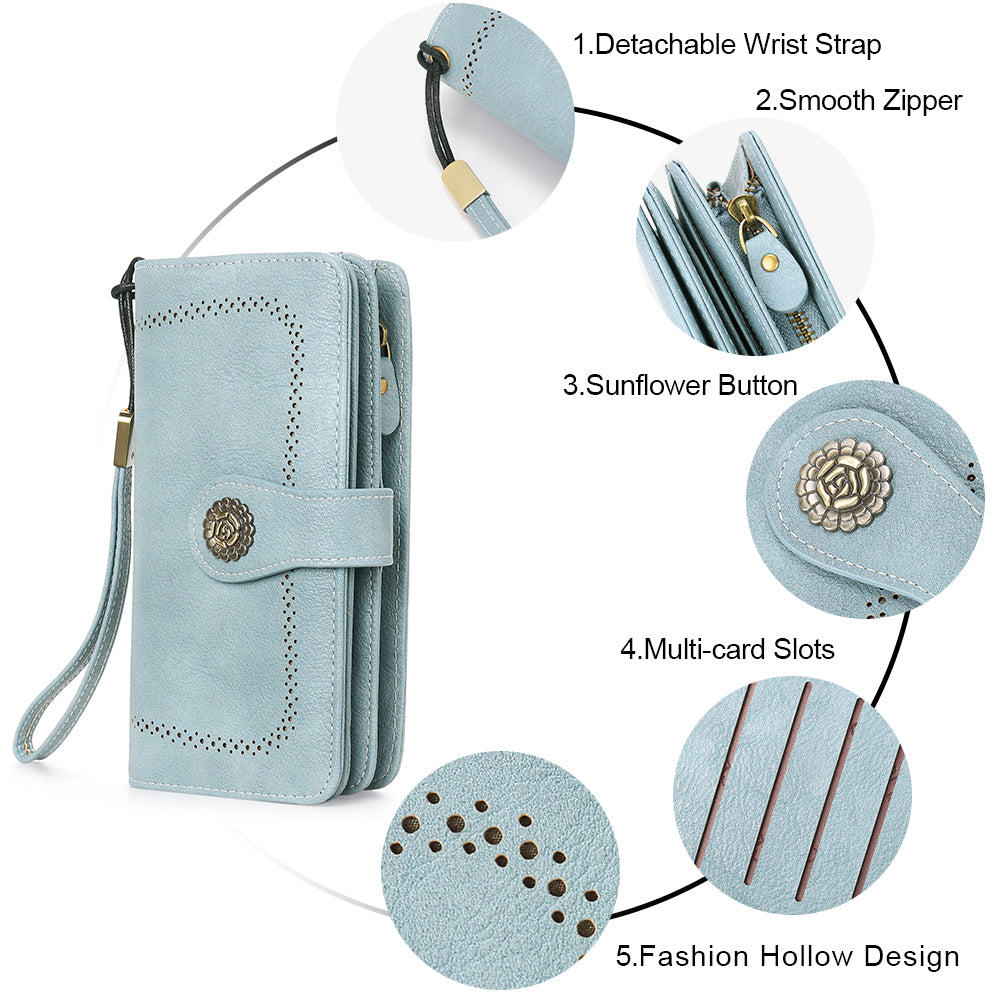 Echo Large Capacity Tri-Fold Wallet With Wrist Strap For Women
