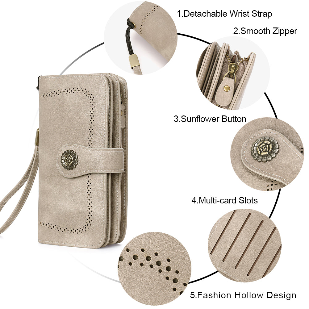 Echo Large Capacity Tri-Fold Wallet With Wrist Strap For Women