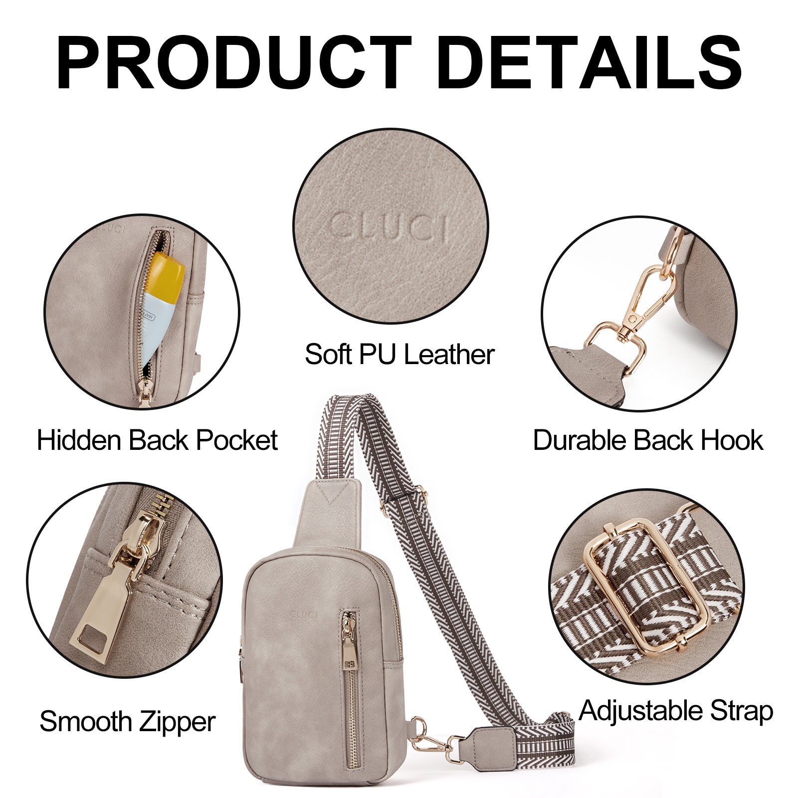 CLUCI Small Vegan Leather Sling Bag for Women Crossbody Chest Bags Trendy