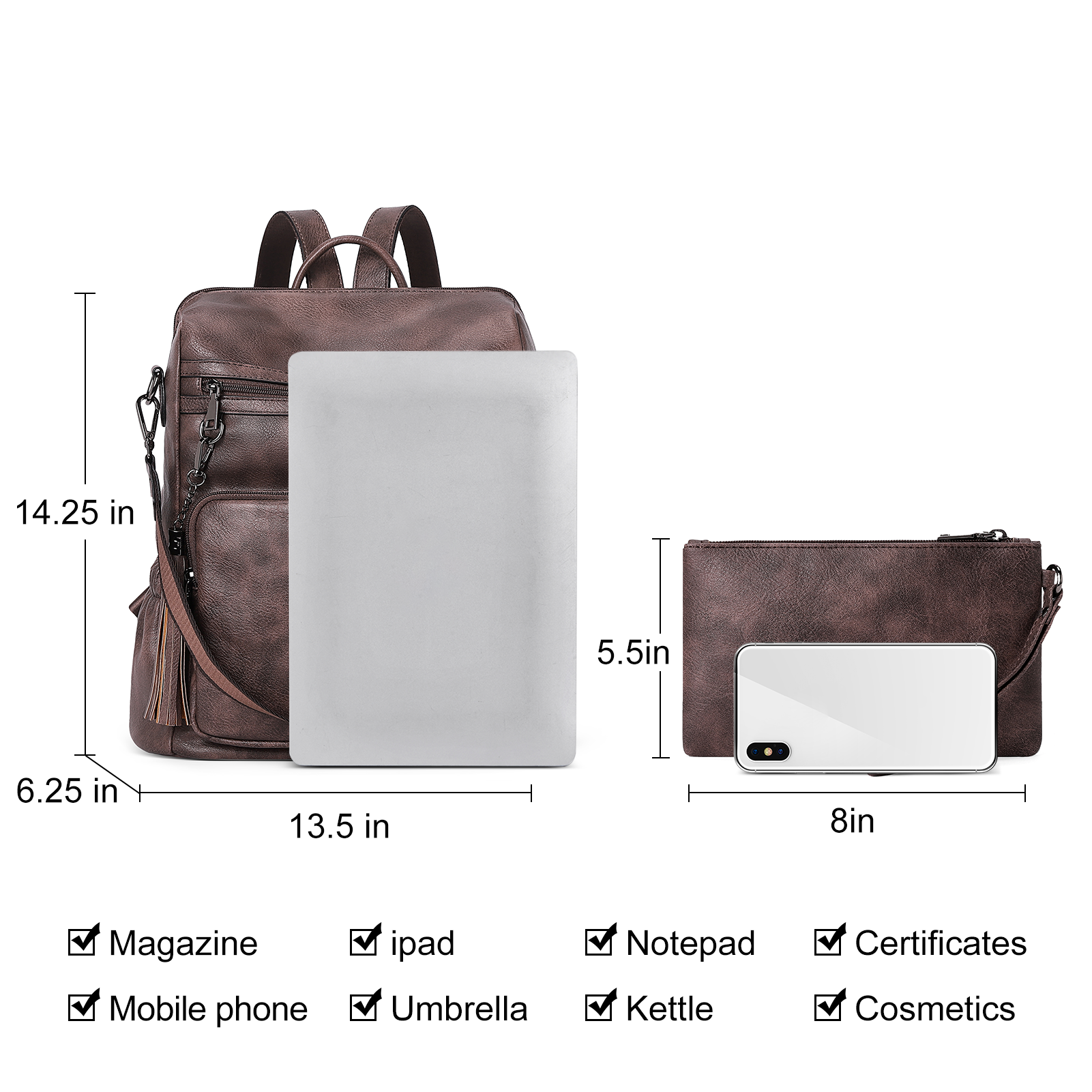 CLUCI Backpack Purse for Women Fashion Leather Designer Travel Large Ladies Shoulder Bags with Tassel