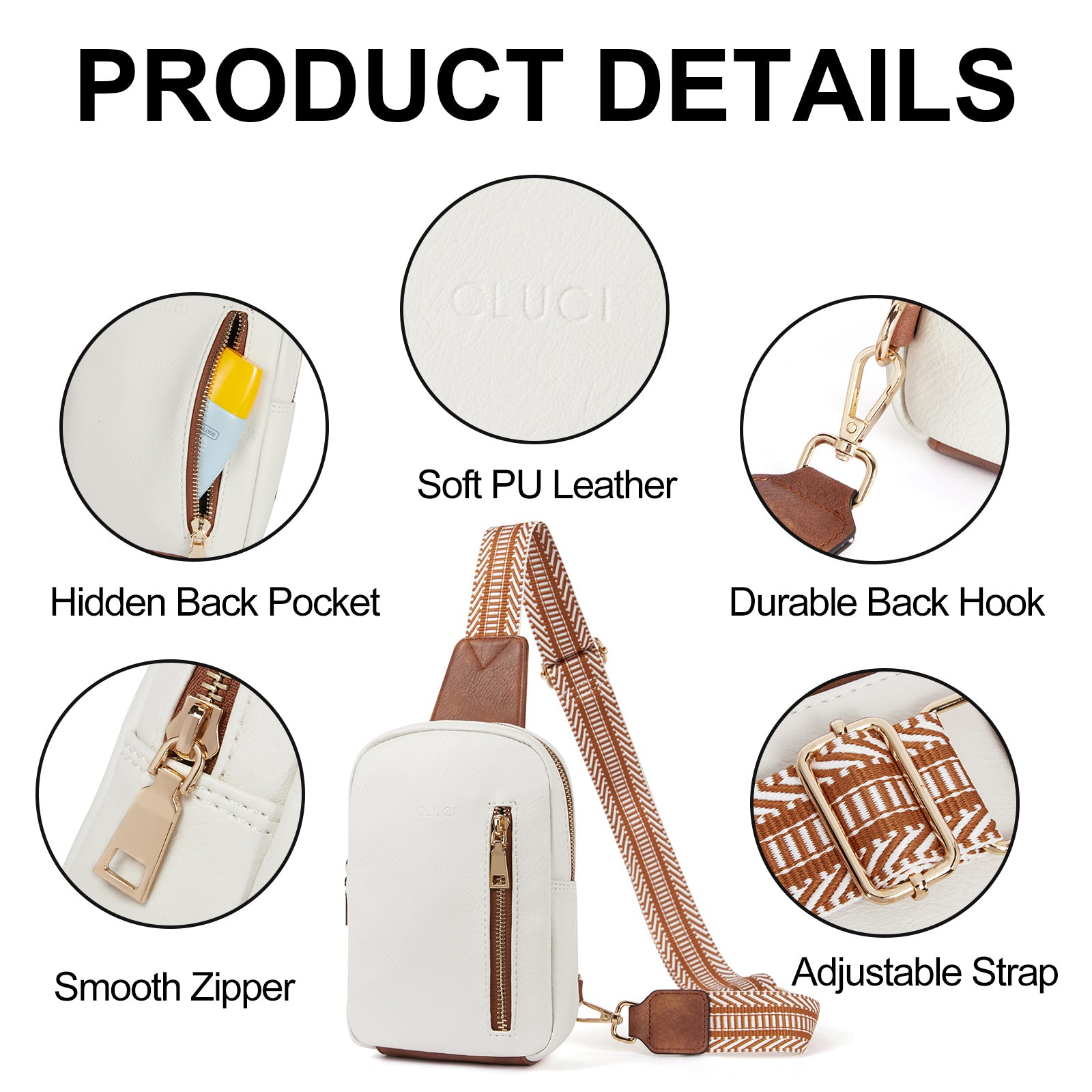 CLUCI Small Vegan Leather Sling Bag for Women Crossbody Chest Bags Trendy