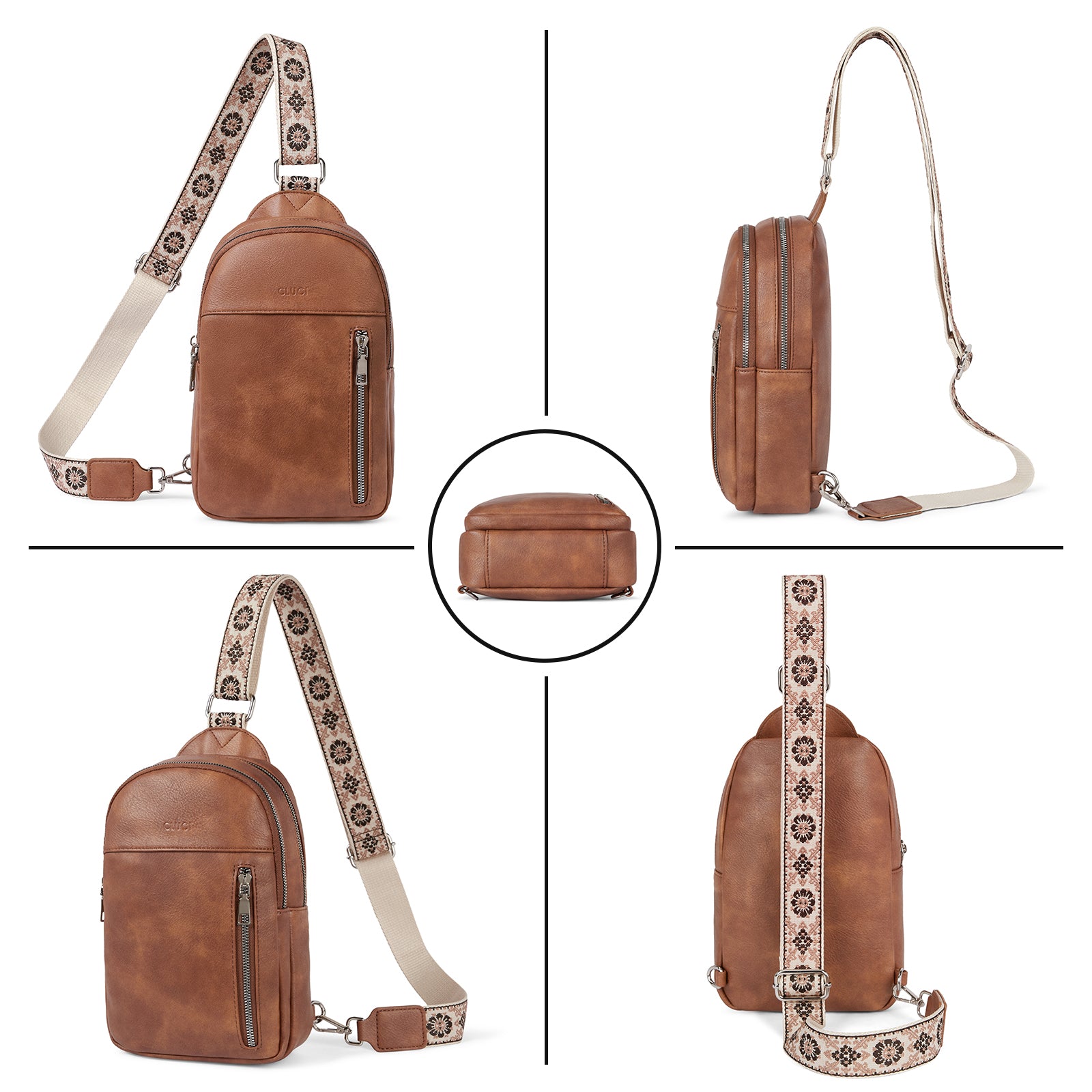 CLUCI Large Leather Fanny Packs Sling Bag for Women Crossbody Purse Trendy Chest Bag