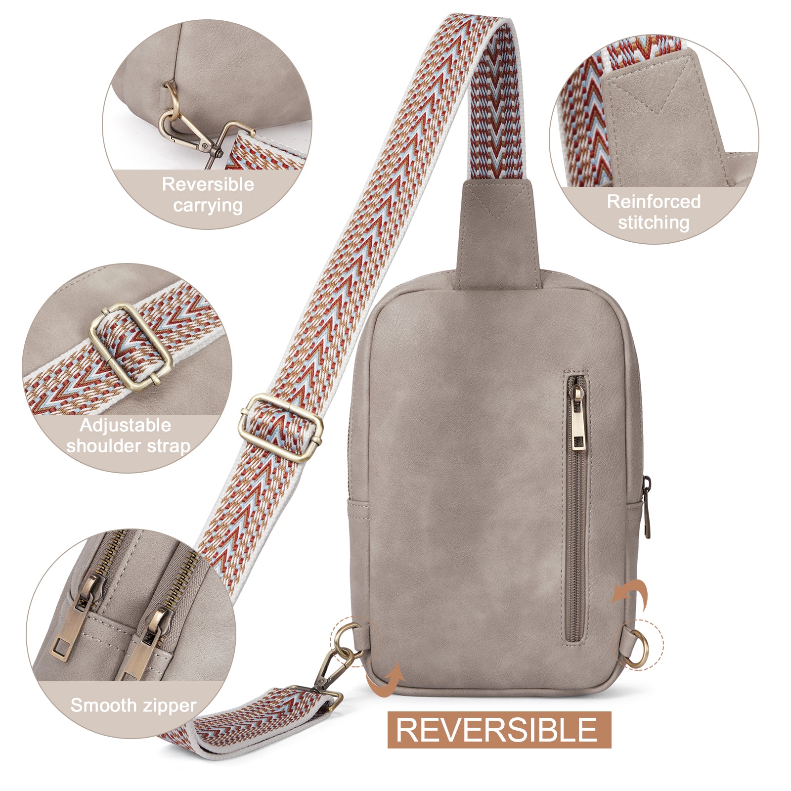 CLUCI Leather Large Sling Bag Crossbody Bag for Women Chest Bag for Travel