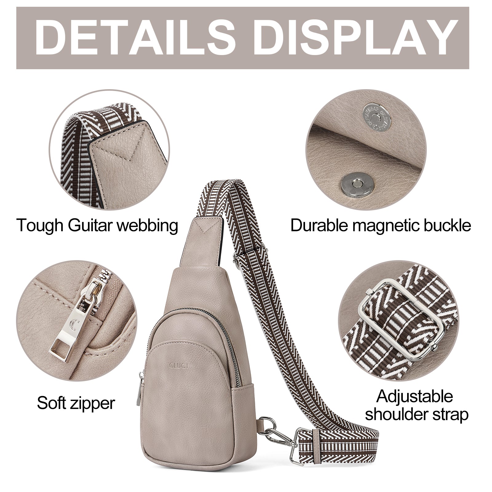 CLUCI Faux Leather Small Sling Bag Fashion Waist Packs with Guitar Strap for Women's Fanny Packs