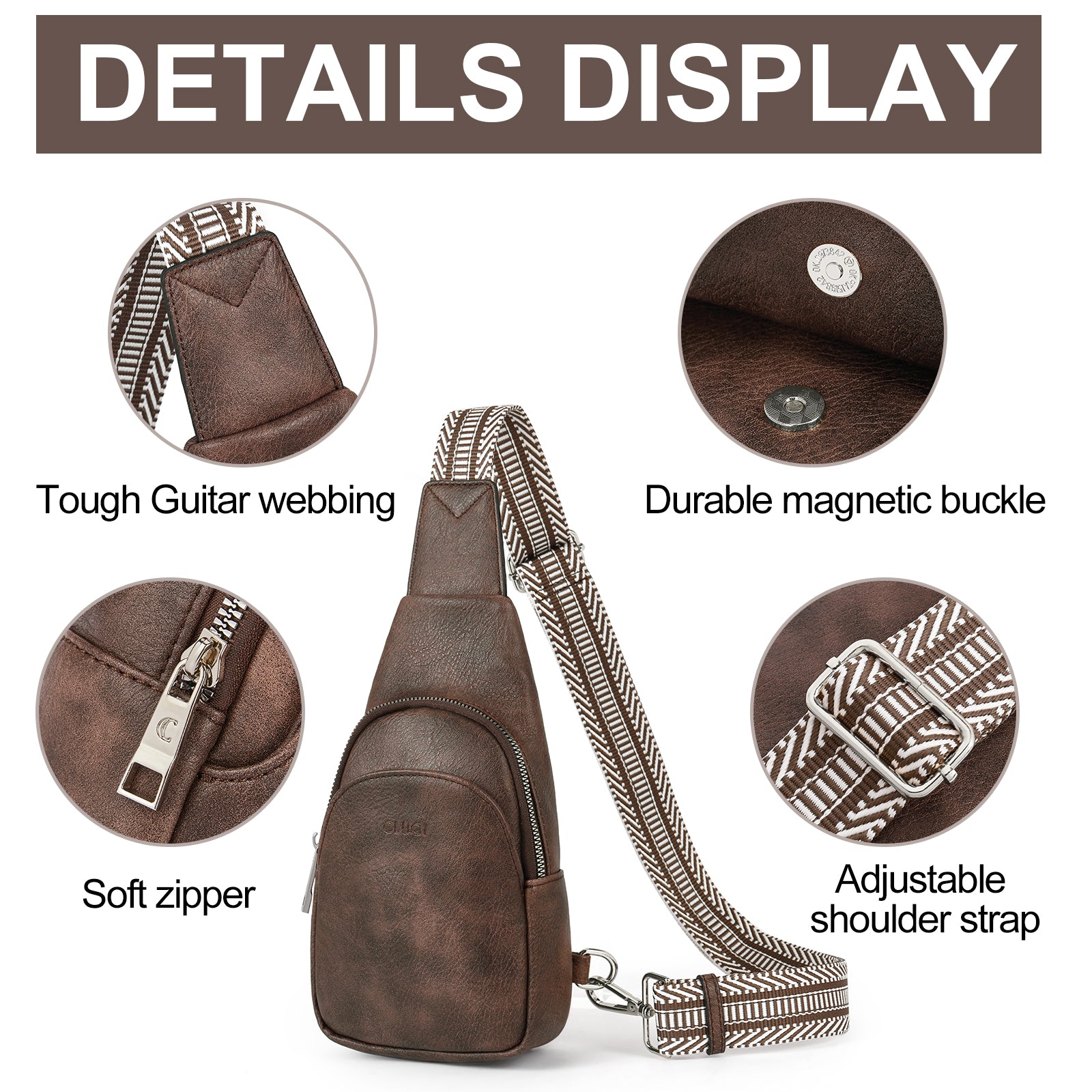 CLUCI Faux Leather Small Sling Bag Fashion Waist Packs with Guitar Strap for Women's Fanny Packs