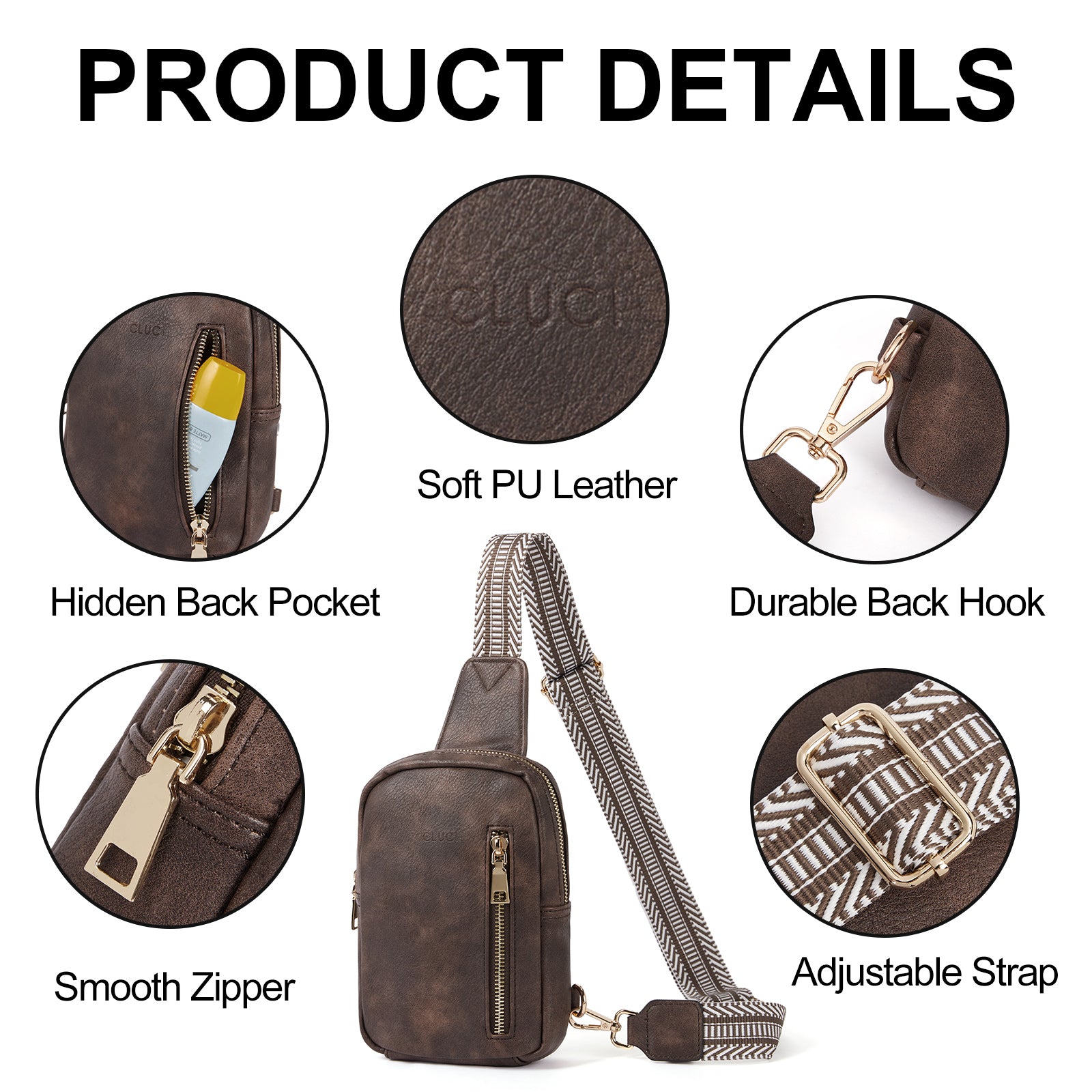 CLUCI Small Vegan Leather Sling Bag for Women Crossbody Chest Bags Trendy