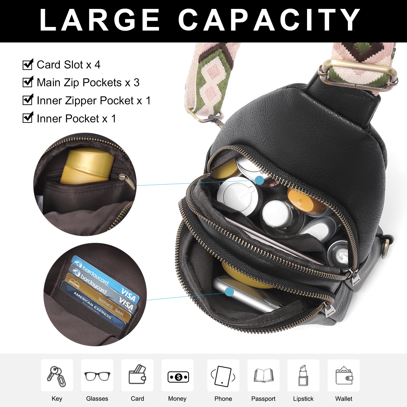 CLUCI Sling Bag Crossbody Bags for Woman Leather Cross Body Bag Sling Backpack Crossbody Chest Bag Daypack Travel