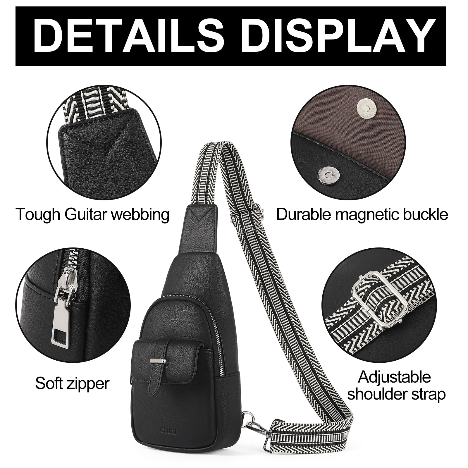 CLUCI Small Faux Leather Sling Bag Fashion Waist Packs with Guitar Strap for Women