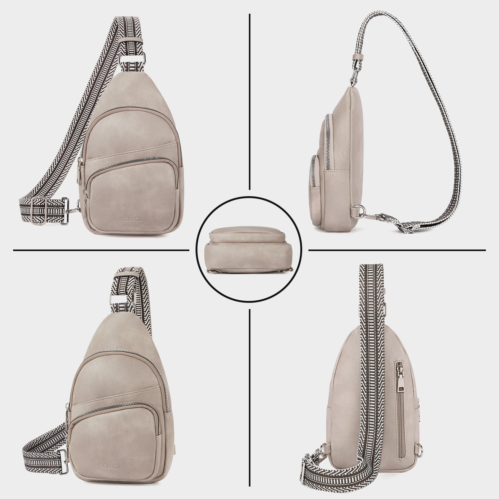 CLUCI Leather Sling Bag With Guitar Strap