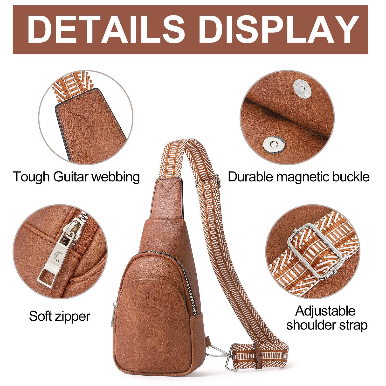 CLUCI Faux Leather Small Sling Bag Fashion Waist Packs with Guitar Strap for Women's Fanny Packs