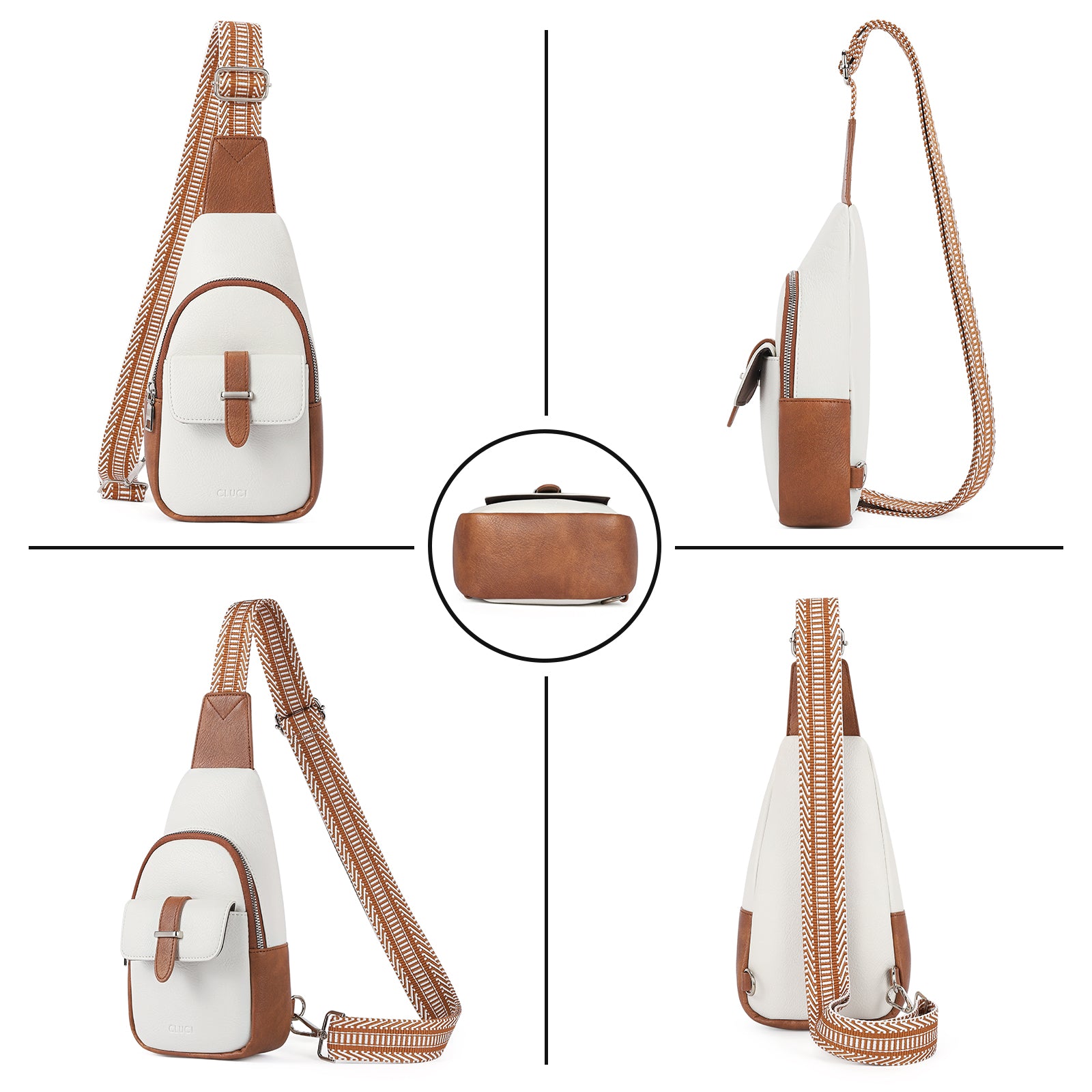 CLUCI Small Faux Leather Sling Bag Fashion Waist Packs with Guitar Strap for Women