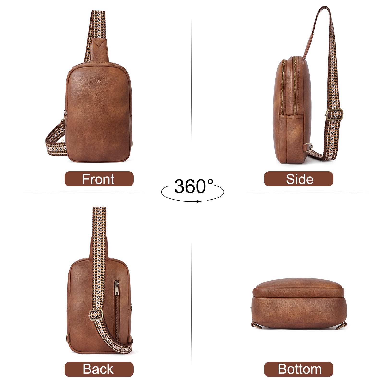 CLUCI Leather Large Sling Bag Crossbody Bag for Women Chest Bag for Travel