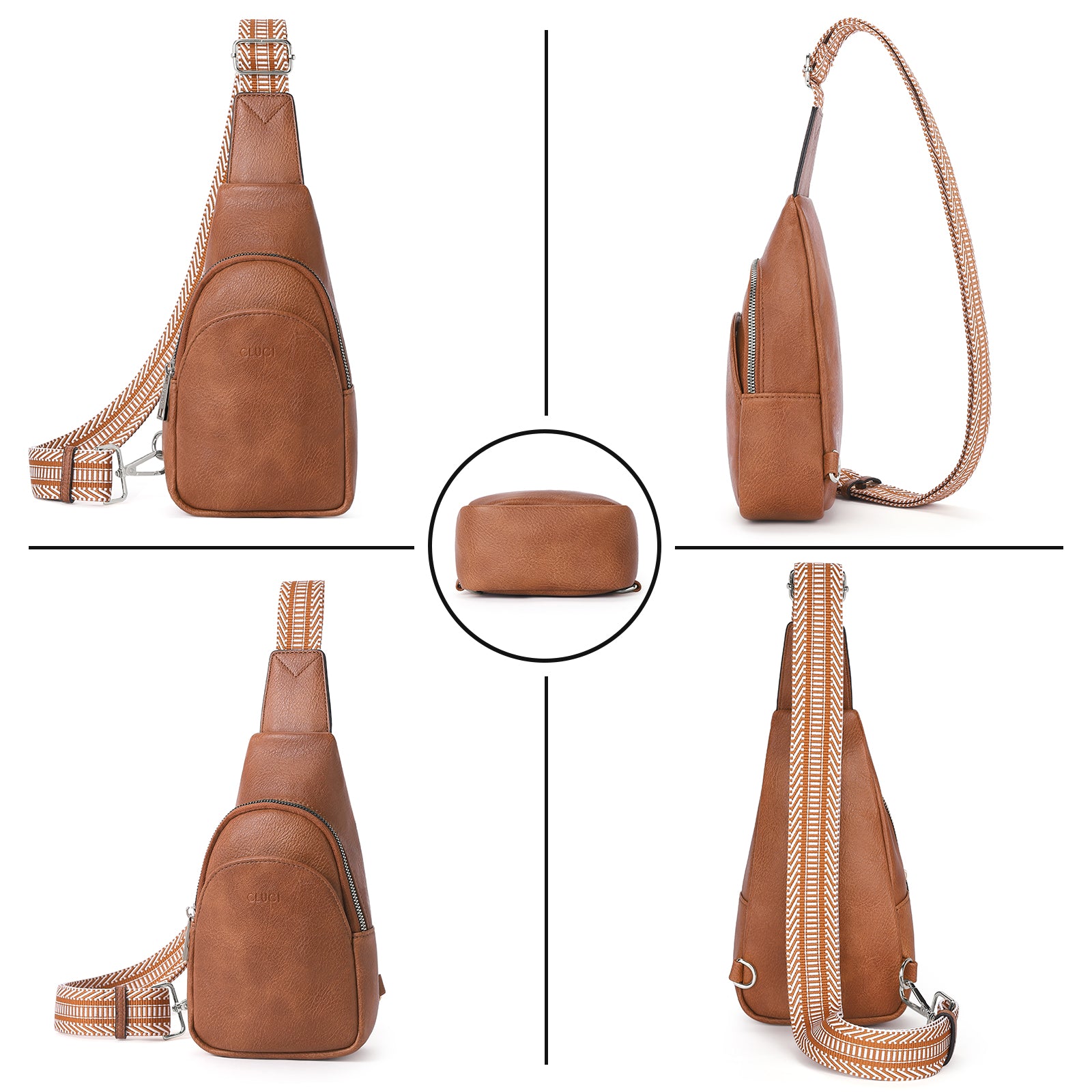 CLUCI Faux Leather Small Sling Bag Fashion Waist Packs with Guitar Strap for Women's Fanny Packs